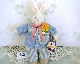 Vintage Rabbit Doll Collectable Creations 8" Easter Bunny Designed 1999 USA By sisters Charlotte Colistro Brown Judy Hoiland, Made in China