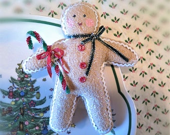 Felt Gingerbread Man / Lady  Ornament  5 3/4 inch Christmas Ornament Gingerbread Soft Sculpture Handmade CharlotteStyle Decorative Folk Art