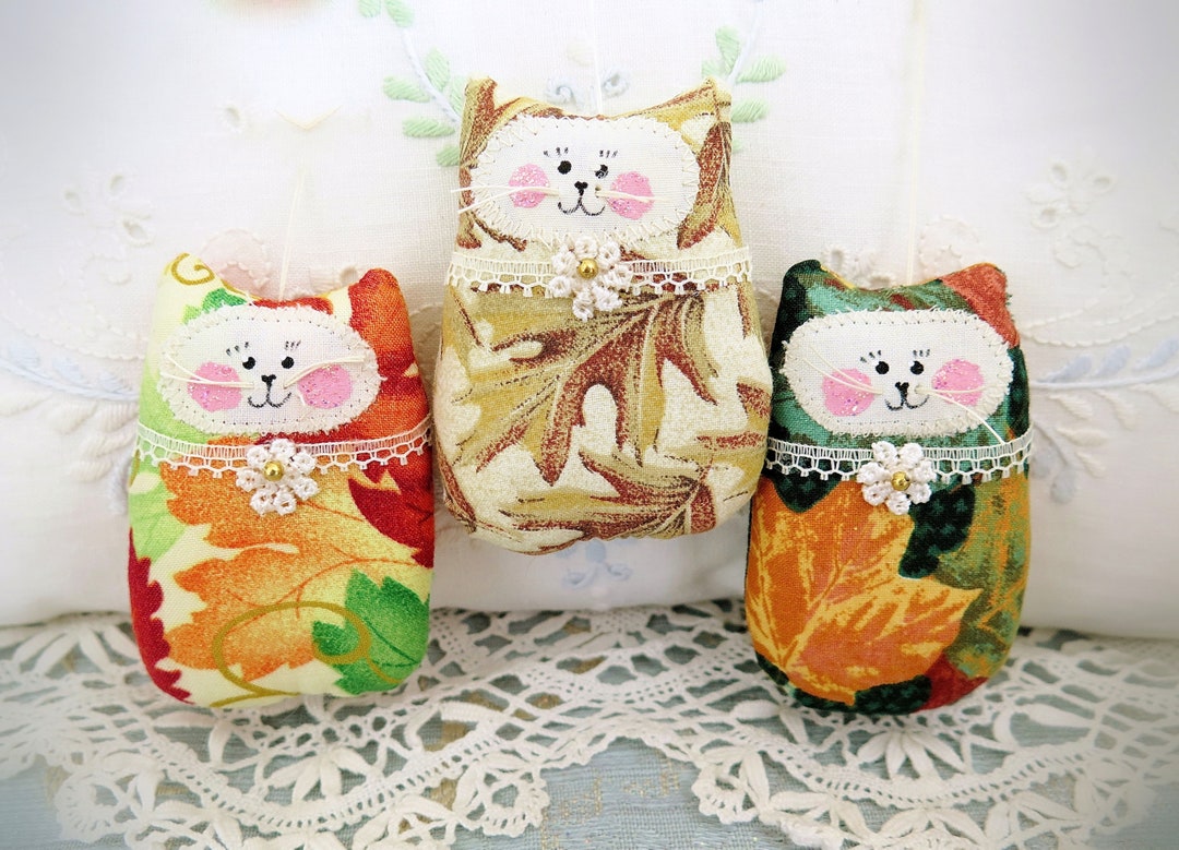 Fall CAT Ornaments Set of 3 Kitty Ornaments 3 Autumn Leaves Fall Cats ...