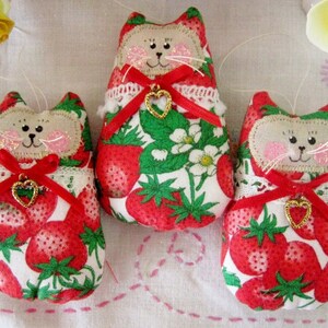 CAT Ornaments, Set of 3 Strawberry Print Ornies Bowl Fillers Primitive Party Favors Decorations Home Decor CharlotteStyle image 2