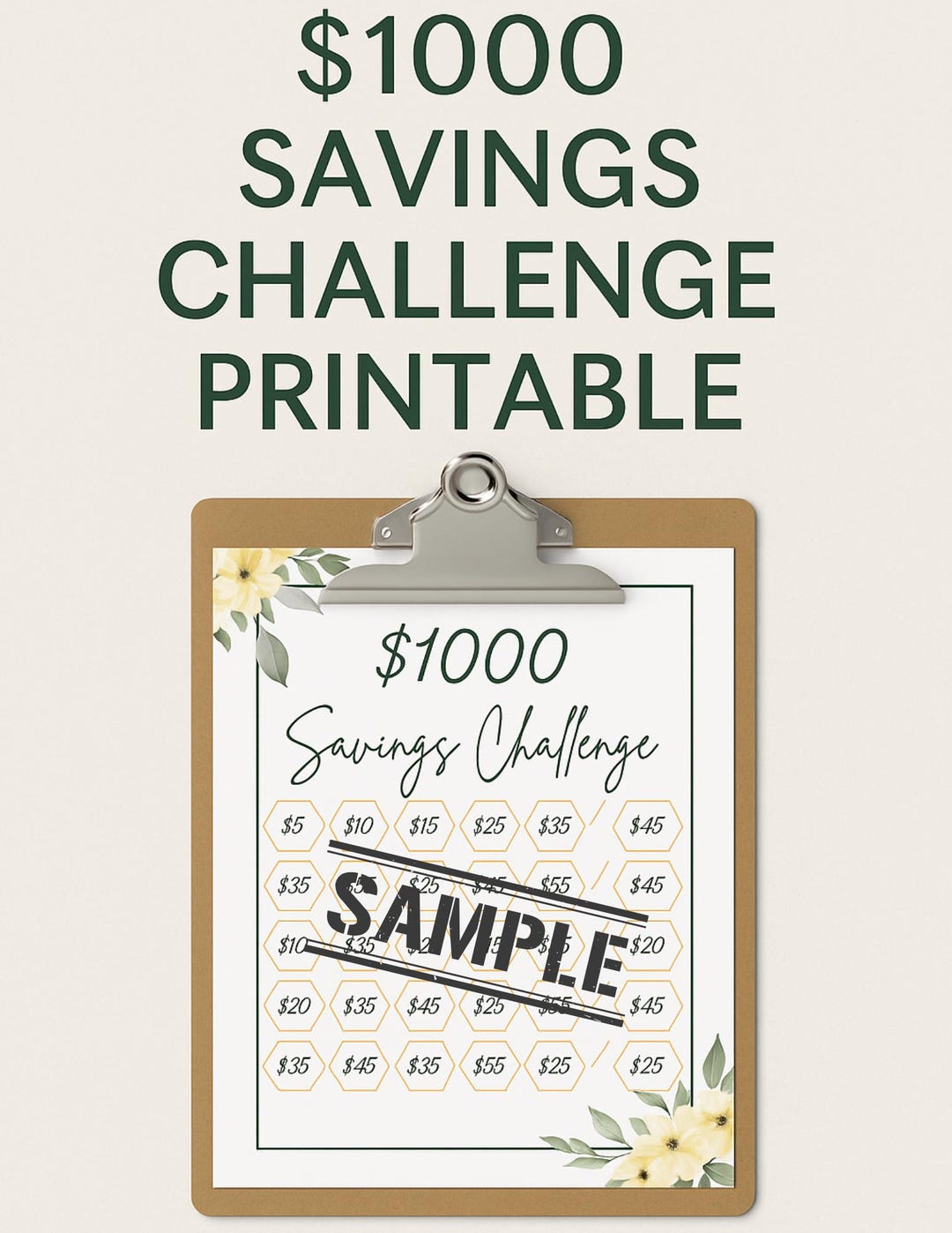 1000 Dollar Savings Challenge Printable | Budget Tracker | Money Saving ...