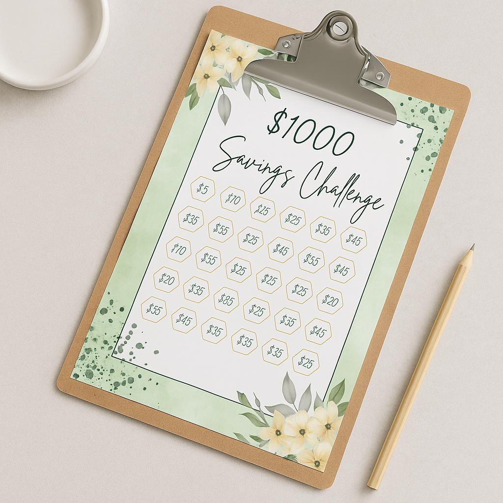 1000 Dollar Savings Challenge Printable | Budget Tracker | Money Saving ...