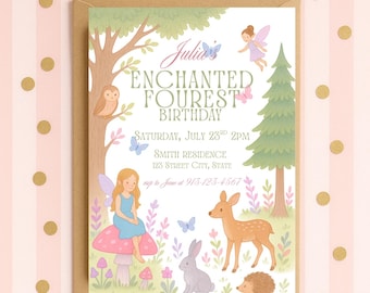 Enchanted Fourest of Forest-verjaardagsuitnodiging - digitale download