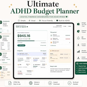 ADHD Budget Planner, Paycheck Budget Tracker, Bills Tracker, Spending tracker, Income Tracker, HTML Template Finance Tracker,Expense Tracker