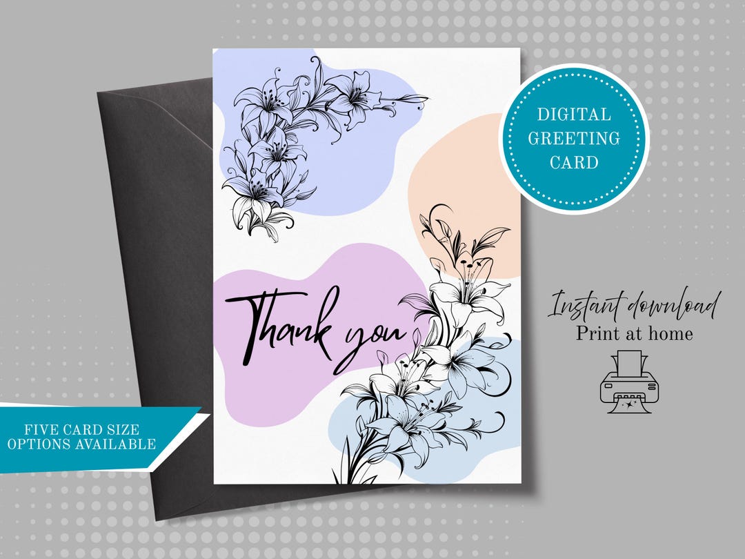 Printable Floral Thank You Card (digital Download) - Etsy