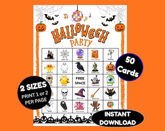 Halloween Bingo Game: 50 Spooky Cards, Fun Party Activity (Digital Download)