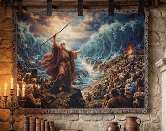 Moses Abschied das Rote Meer Wandbehang Christliche Gewebte Decke Bibel Geschichte Werfen Glaube Hauswanddekor Religiöses Wandkunst Geschenk