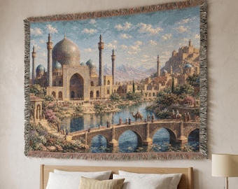 Persian Garden Tapestry Wall Hanging Islamic Architecture Wall Art Middle Eastern Decor Palace Garden Woven Throw Blanket Old World Wall Art