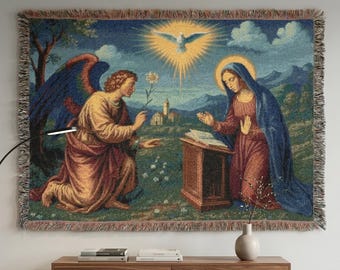 Verkündigung Wandbehang Engel Gabriel Jungfrau Maria Christliche Wanddekoration Gewebte Decke Religiöse Bibel Wandkunst Glaube Geschenk