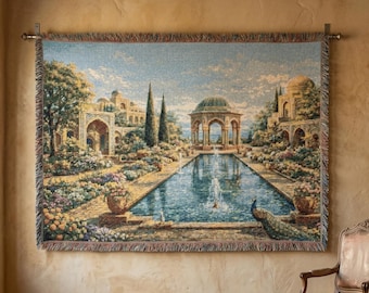 Persische Garten Tapisserie Wand Kunst Gewebte Decke Islamische Architektur Dekor Pfau Hof Landschaft Wandbehang Vintage Oriental