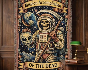 Divertente arazzo con scheletro di astronauta, decorazione murale gotica spaziale, coperta tessuta, alieno, regalo di Halloween, fantascienza, decorazione per stanza dei giocatori, inquietante