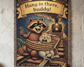 Lustiger Waschbär Tapisserie Wandbehang Aufhänger Buddy Häschen Zug Humor Gewebte Decke Meme Wandkunst Lustiges Tier Kinder Geschenk