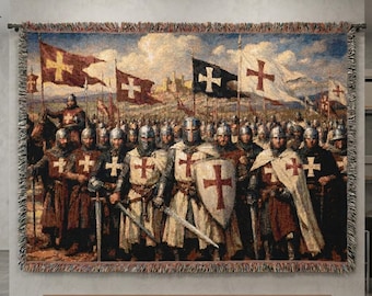 Mittelalterlicher Templar Tapisserie Gewebte Decke Kreuzritter Wandkunst Ritter Wandbehang Gothic Dekor Vintage Geschichte Textile Burg Wohnkultur
