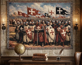 Mittelalterlicher Kreuzritter Tapisserie Wandbehang Antike Schlacht Banner Gewebte Decke Templar Kreuz Wand Dekor Geschichte Wand Kunst Geschenk Idee