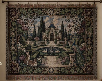Franse groene pauw tuin wandtapijt muur opknoping kasteel zwaan konijn muur kunst grote geweven deken oude wereld Europese decor