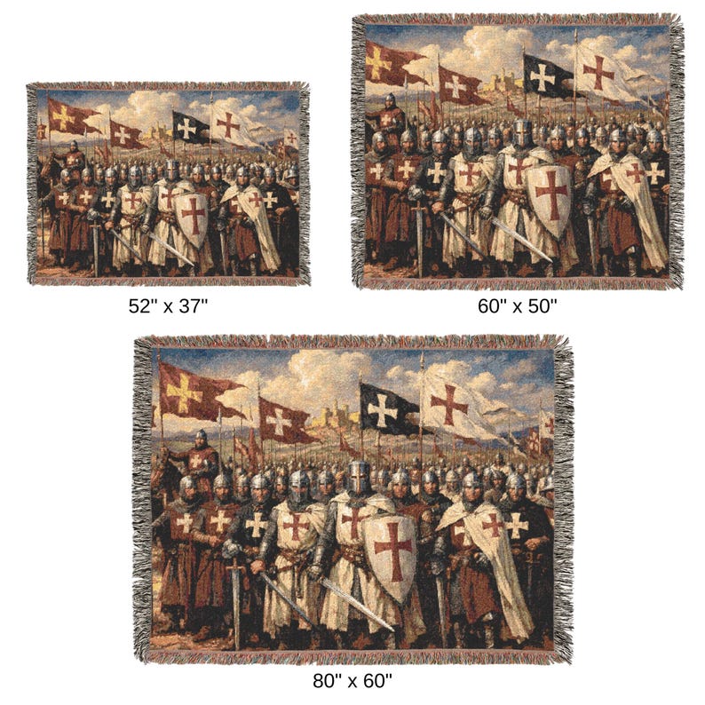 Medieval Templar Tapestry Woven Throw Blanket Crusader Wall Art Knight ...