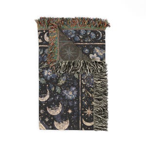 Moon Phase Tapestry Wall Hanging Crescent Moon Floral Wall Art Large Wall Tapestry Woven Throw Blanket Witchy Celestial Botanical Decor image 7