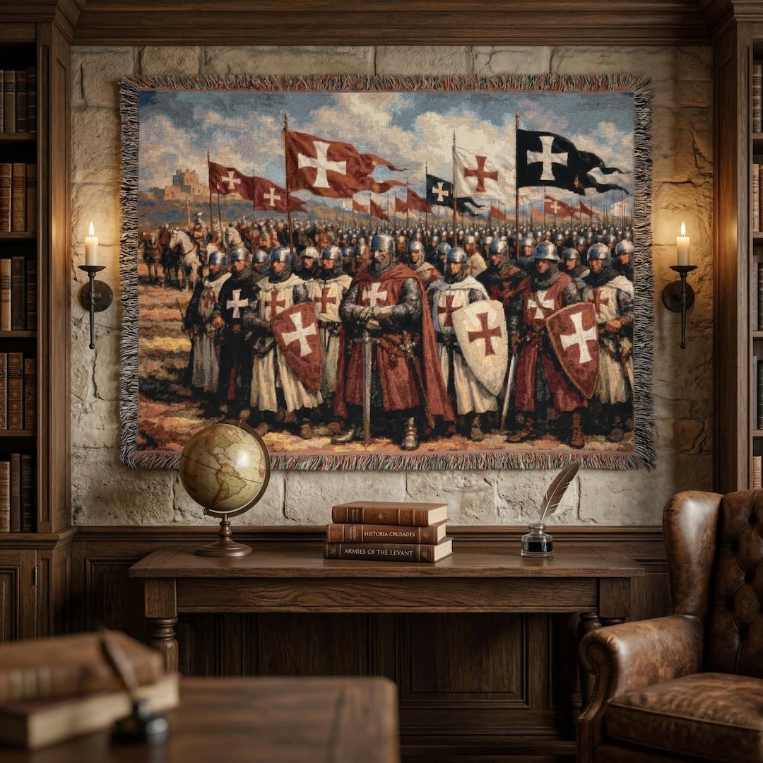 Medieval Crusader Knight Tapestry Wall Hanging Antique Battle Banner ...