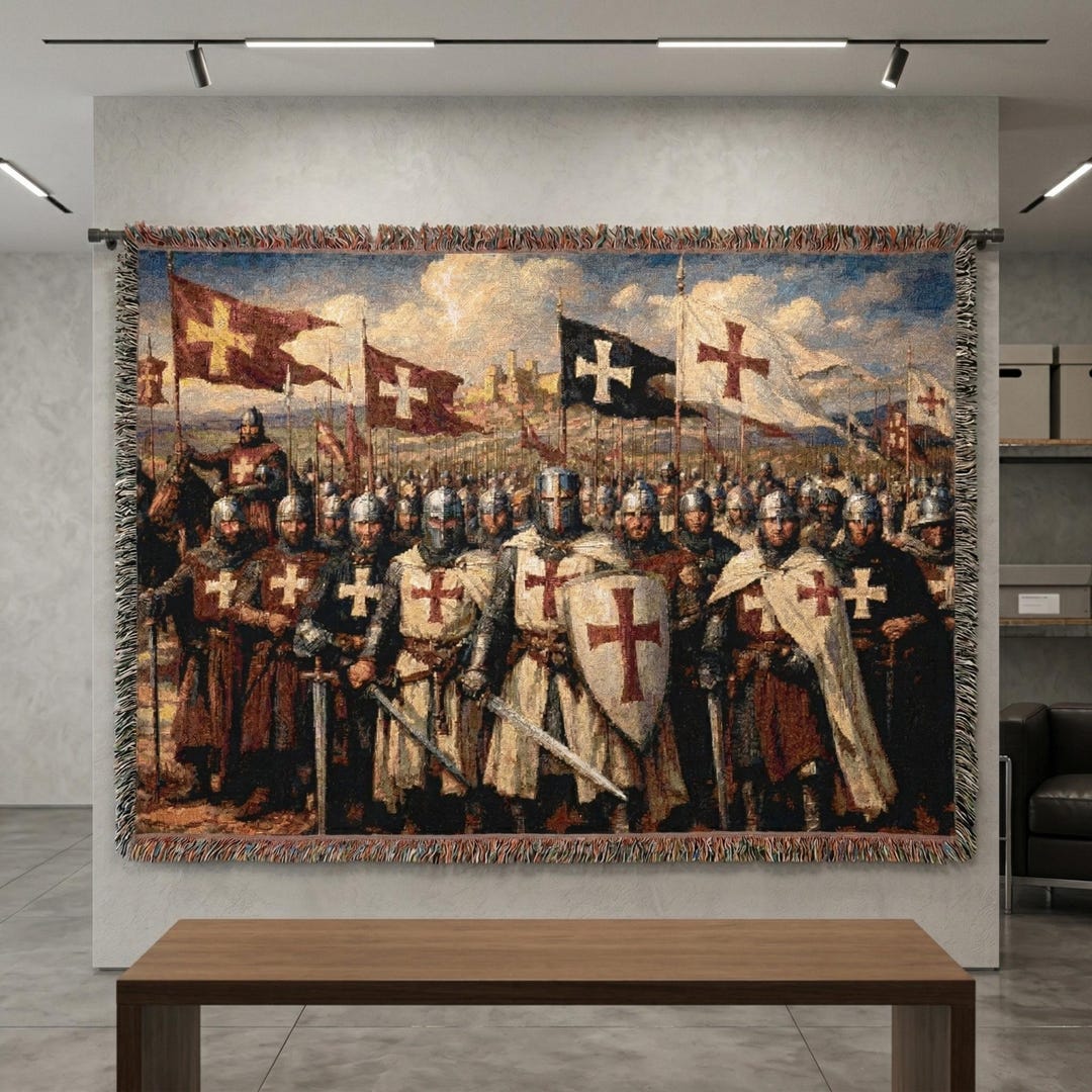 Medieval Templar Tapestry Woven Throw Blanket Crusader Wall Art Knight ...