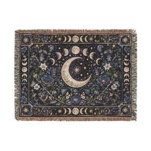 Moon Phase Tapestry Wall Hanging Crescent Moon Floral Wall Art Large Wall Tapestry Woven Throw Blanket Witchy Celestial Botanical Decor image 4