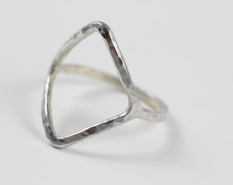 Silver Ring, Fine Silver, Diamond Shape, Hammered, Delicate