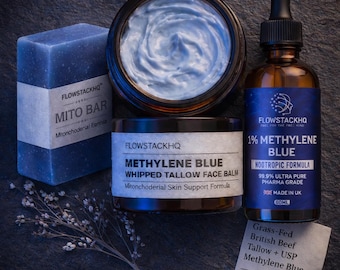 Methylene Blue Skincare Bundle: Tallow Balm, Goat Milk Soap, 1% Solution (UK Made)
