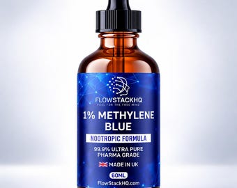 1% Methylene Blue Solution, 60ml Amber Glass Dropper Bottle, Premium Grade, Made in UK