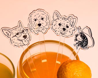 Personalized Acrylic Pet Wedding Cocktail Stir Stick, Custom  Dog  Stirrers, Wedding Swizzle