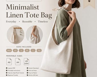 Molde em PDF para Bolsa de Linho com Alça de Laço, Tutorial de Costura de Bolsa de Ombro DIY, Molde Digital Fácil para Iniciantes