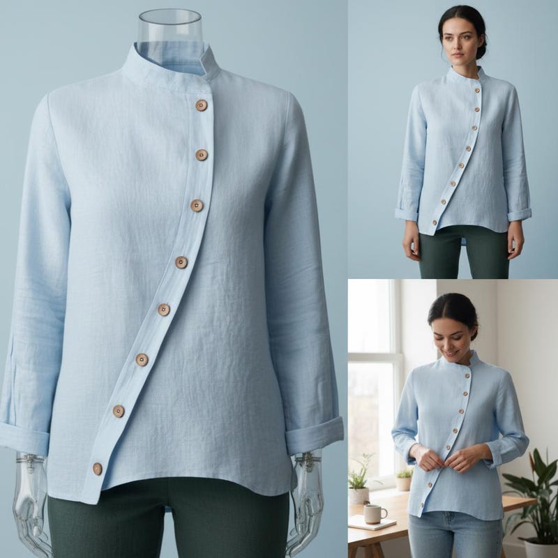 Asymmetrical High-End Linen Knit Top Elegant Casual Long Sleeve Shirt