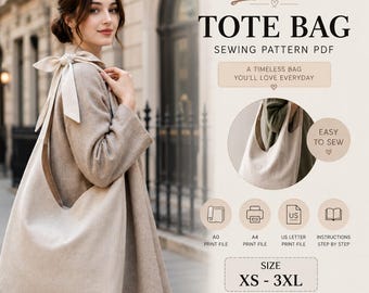 Linen Tote Bag Sewing Pattern PDF, Bow Knot Handle Bag Pattern, DIY Shoulder Bag Sewing Tutorial, Easy Beginner Sewing Pattern Digita