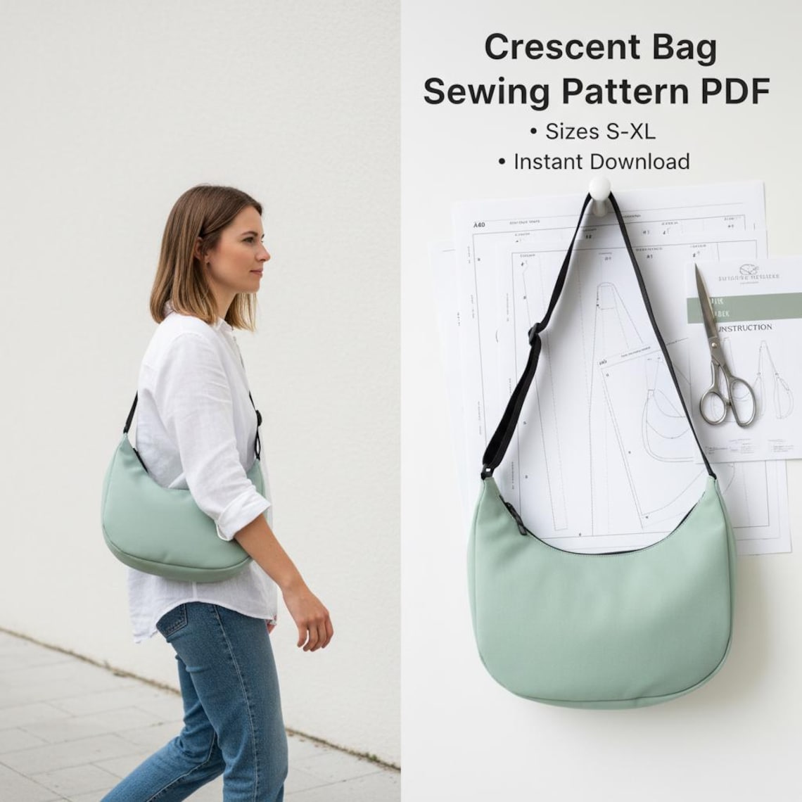 Crosstown Crescent Bag Sewing Pattern PDF, Beginner Sling Bag ...