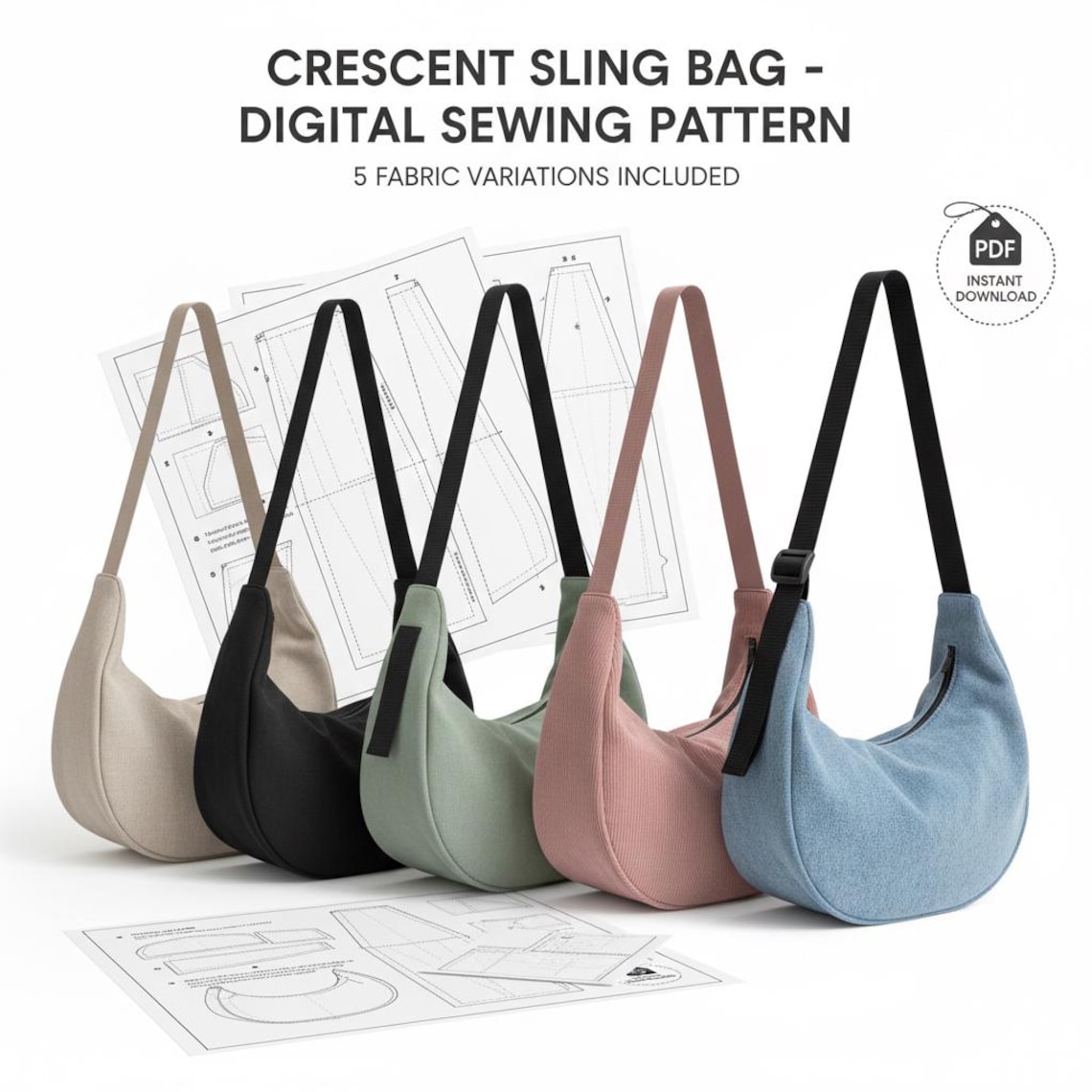 Crosstown Crescent Bag Sewing Pattern PDF, Beginner Sling Bag ...