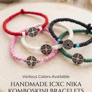 Ortodoxt Komboskini-armband med ICXC NIKA-berlock, grekiskt handknuten bönerep, kristna skyddssmycken