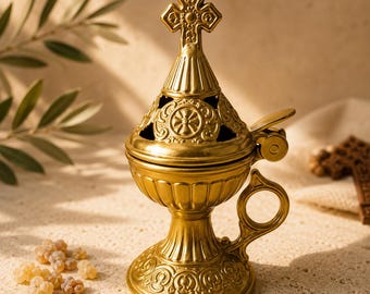 Orthodox Byzantine Incense Burner | Metal Censer for Prayer Corner Home Altar