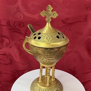 Incensário ortodoxo artesanal em latão – Incensário vintage a carvão para altar doméstico e canto de oração