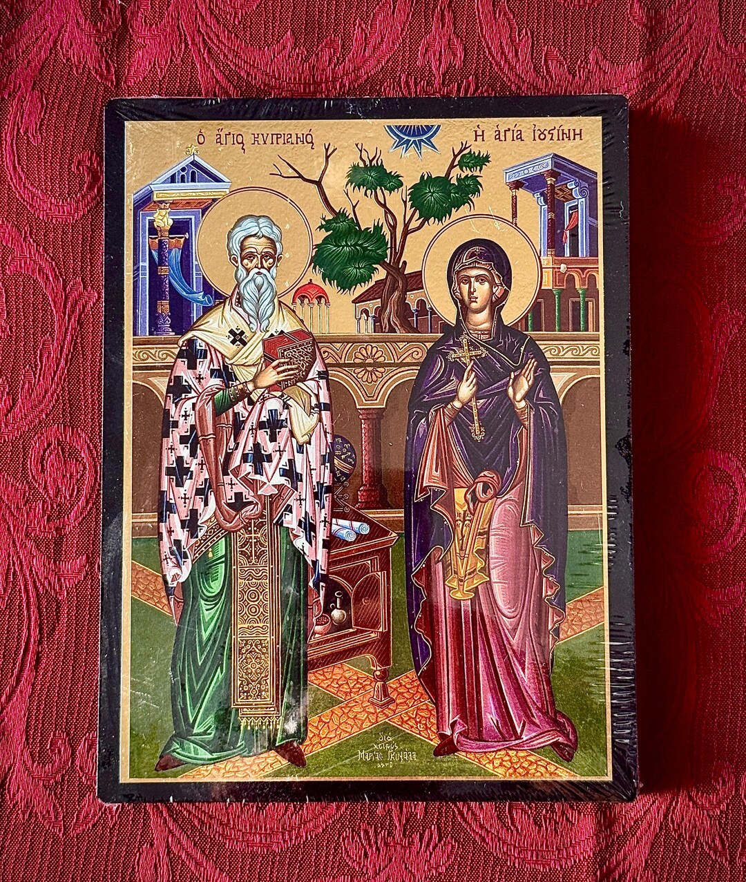 Saint Cyprian & Justina Wooden Icon | Orthodox Christian Icon ...