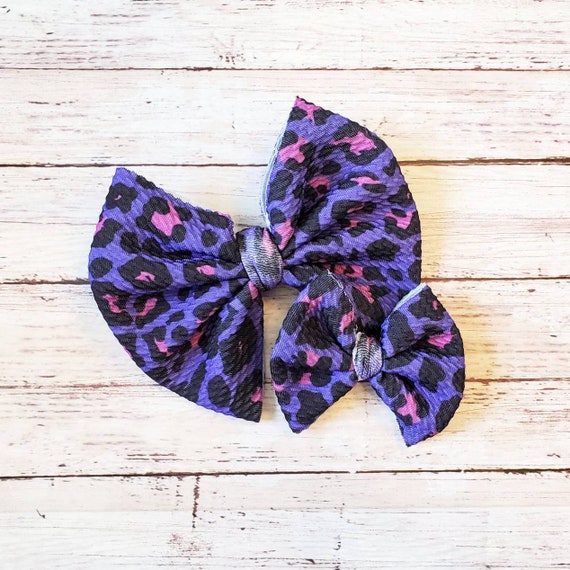 Purple Leopard Bow, Animal Print Bow, Hair Clip, Headband  display picture 3