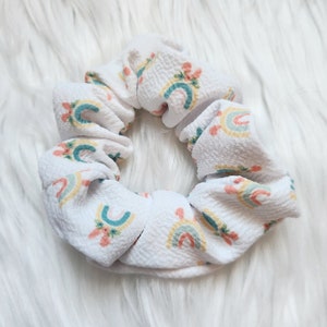Rainbow scrunchies, bunny scrunchies, Easter scrunchies, Easter basket gift for girl, hair accessories, hair ties