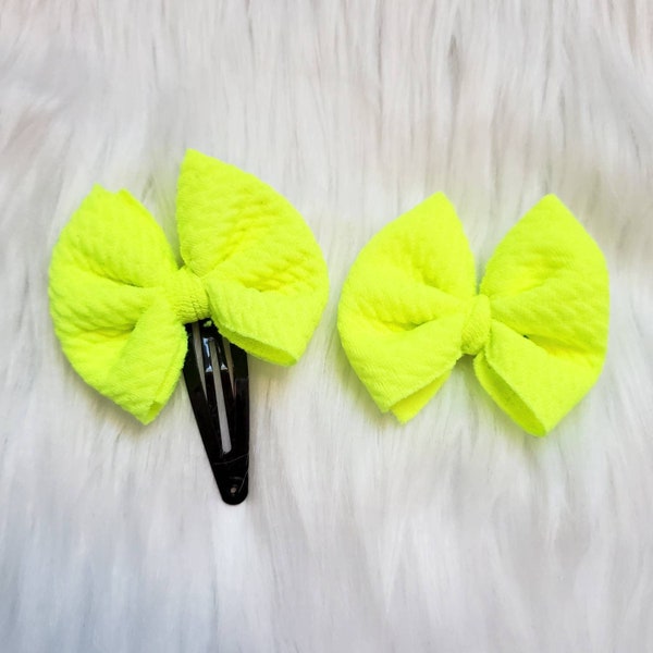 Neon yellow bow, bright yellow bow, tiny bow, snap clip, hair clip, birthday gift for her