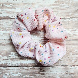 Pink scrunchies, polka dot scrunchies, birthday gift for girl, hair accessories, hair ties