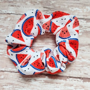 Watermelon scrunchies, fruit scrunchies, patriotic scrunchies, hair ties, hair accessories, birthday gift for girl