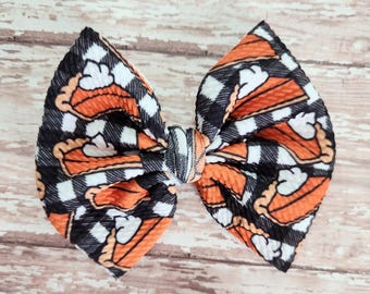 Pumpkin pie bow, Thanksgiving bow, autumn hair accessories, fall hair clip, headband