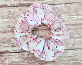 Pink pumpkin scrunchies, polka dot scrunchies, fall scrunchies, autumn hair ties, hair accessories