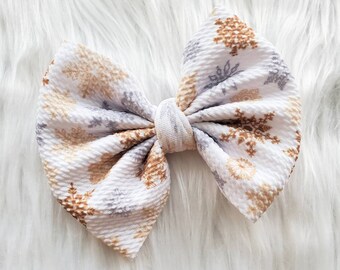 Snowflake bow, winter bow, fabric bow, hair clip, headband, birthday gift for her, hair accessories, winter gift for her,  stocking stuffers