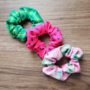 Watermelon scrunchies, fruit scrunchies, hair ties, hair accessories, gift for her, gift for teen, gift for woman