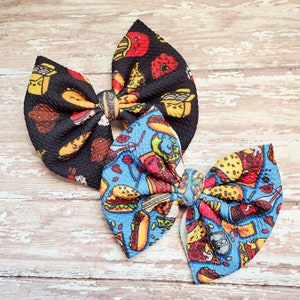 Pizza bow, hamburger bow, French fries bow, clip, headband, gift for girl, hair accessories, baby girl gift