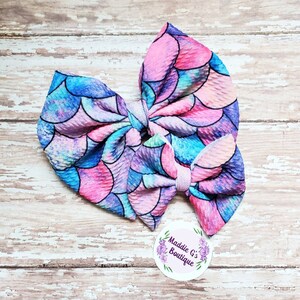 Mermaid bow, fish scale bow, fabric bow, hair clip, headband, birthday gift for her, hair accessories, baby shower gift