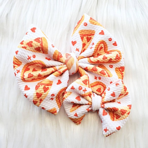 Pizza bow, heart bow, clip, headband, hair accessories, birthday gift for her, Valentine's gift