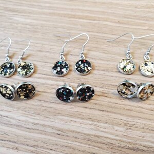 Black glitter stud earrings, gold glitter earrings, faux leather earrings, dangle earrings, new years gift